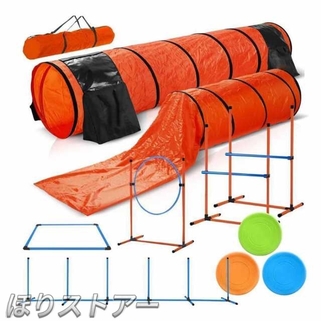 犬のアジリティトレーニング器具セット、ドッグジャンプ2本、ハードル、ブラインド、標準トンネルとウィーブポール、簡単なキャリーケース付きのプレミアムド