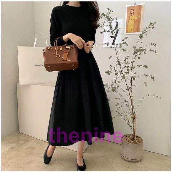 黒ワンピース フォーマル 黒 ワンピース ニットワンピース ロング 秋冬 きれいめ 切り替え 異素材 秋服 秋 冬 長袖  40代 カジュアル 大きいサイズ レディース