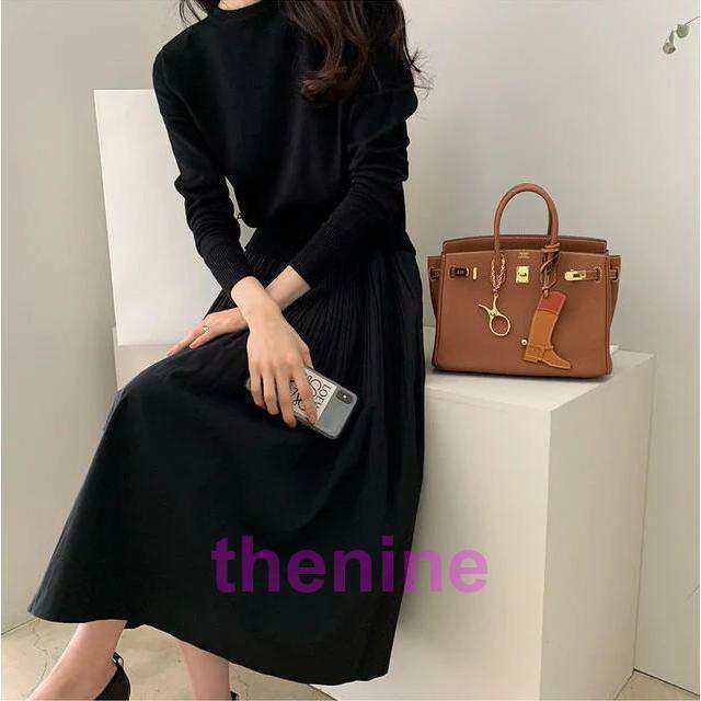 黒ワンピース フォーマル 黒 ワンピース ニットワンピース ロング 秋冬 きれいめ 切り替え 異素材 秋服 秋 冬 長袖  40代 カジュアル 大きいサイズ レディース