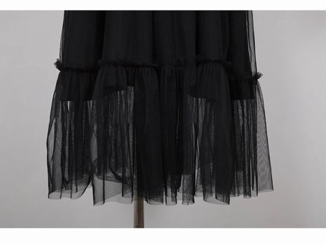 ベルト付き 裾シアー チュールスカート切替え ドッキング ワンピース