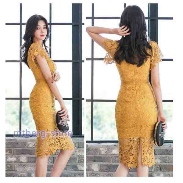 キャバドレス 通勤ワンピース ライン キャバクラ 大 膝丈 半袖 V襟レース 上品 OL通勤 20代30代40代 気質的 細身yd-3955