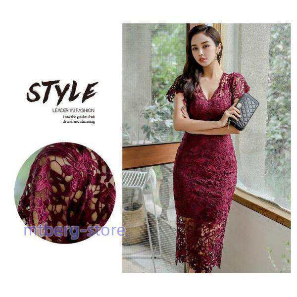 キャバドレス 通勤ワンピース ライン キャバクラ 大 膝丈 半袖 V襟レース 上品 OL通勤 20代30代40代 気質的 細身yd-3955