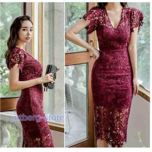 キャバドレス 通勤ワンピース ライン キャバクラ 大 膝丈 半袖 V襟レース 上品 OL通勤 20代30代40代 気質的 細身yd-3955