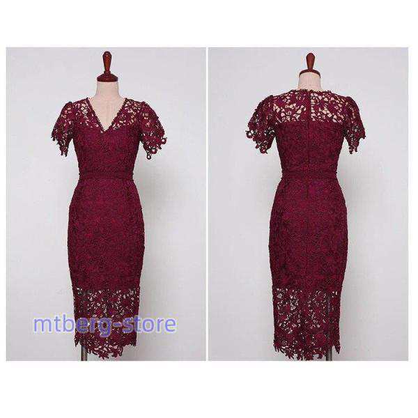 キャバドレス 通勤ワンピース ライン キャバクラ 大 膝丈 半袖 V襟レース 上品 OL通勤 20代30代40代 気質的 細身yd-3955