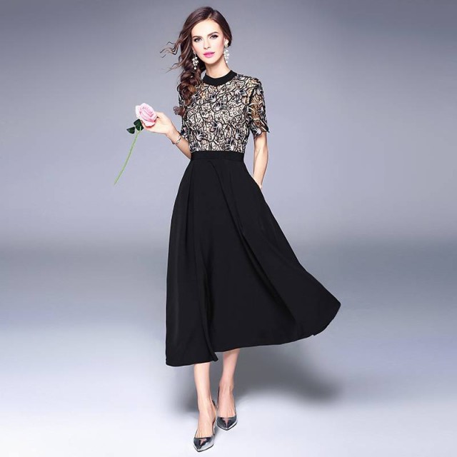 パーティードレス 結婚式 お呼ばれドレス 20代 30代 40代 袖あり 結婚式 ワンピース 黒 ワンピース パーティードレス 膝下 結婚式