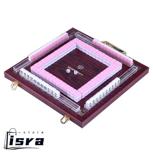 ミニ麻雀セット ミニ144麻雀牌セット、 ポータブル麻雀セット トラベルミニ麻雀と折りたたみ式テーブル、 ポータブルサイズと軽量麻雀、 ピンク 24mm