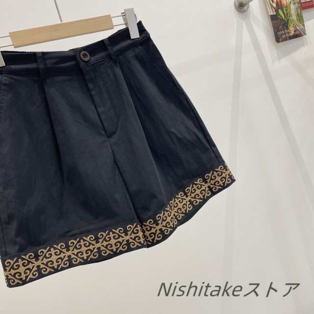 レディース夏用 民族風刺繍がおしゃれ Aラインシルエット ハイウエスト