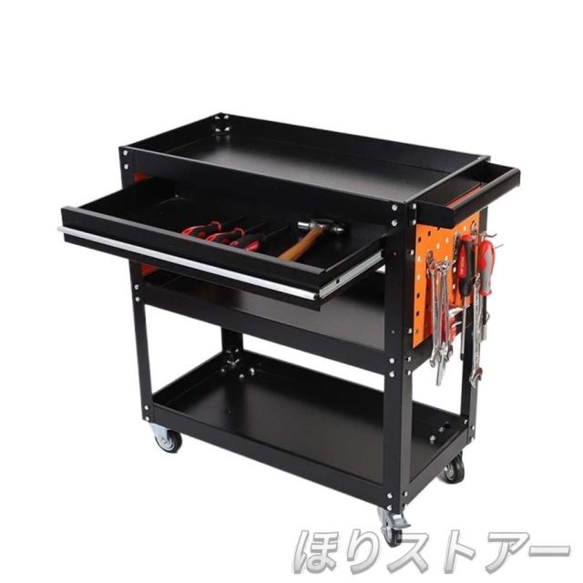ツールワゴン 工具カート 工具台車 作業台 工具棚 ツールカート 3ティアシェルフヘビーデューティガレージワークショップDIY工具収納ホイールカートトロリー キ