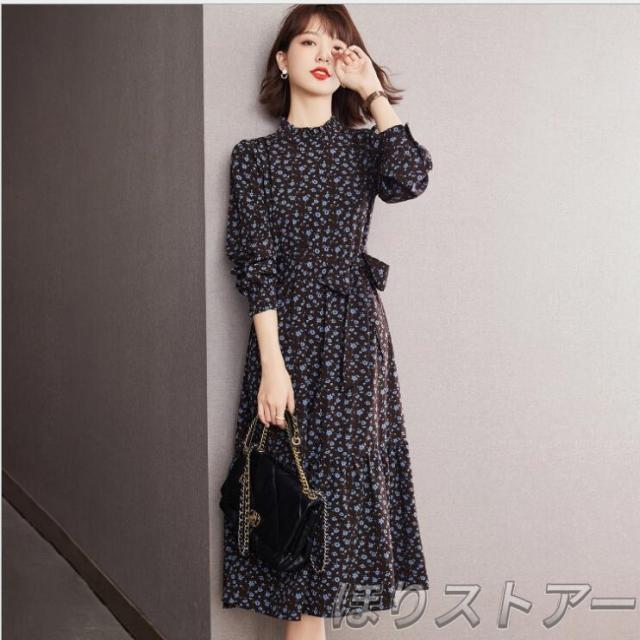 ワンピース レディース 40代 きれいめ 秋冬 長袖 上品 膝丈ワンピース 丸首 Aライン 大きいサイズ パーティードレス お呼ばれ 韓国風 おしゃれ 通勤 着痩せ 新品