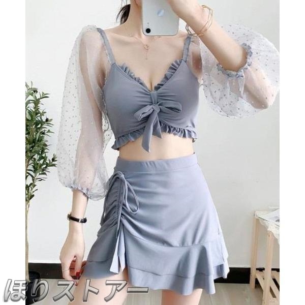 水着 レース袖つきフリルスイムウェア