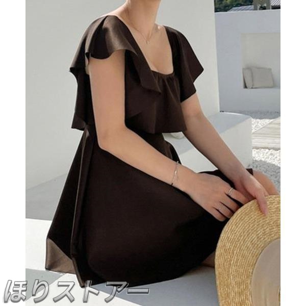 水着 2way オールフリルブラウンワンピース 水着 その他水着