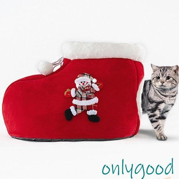 ペットベッド クリスマス風 靴型 かわいい 犬 猫 ベッド 犬猫用 ねこハウス 犬小屋 猫 クッション 室内用 暖かい