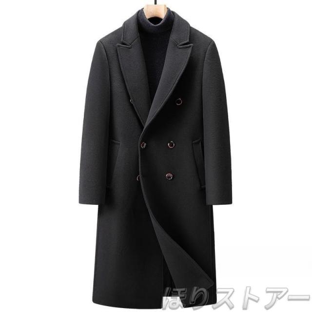 ウールコート メンズ チェスターコート 超ロングコート ビジネスコート ダブルコート 冬コート 秋冬 厚手 暖か