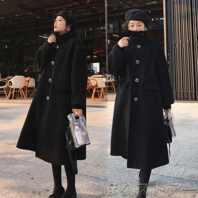 ラシャコート チェスターコート レデイース 秋冬 40代 オシャレ 韓国風 きれいめ ロング丈コート 長袖 膝下 無地 aラインコート黒チェスターコート 上品 新作