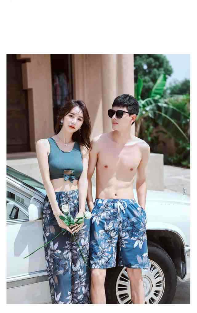 2913-水着 ペアルック カップル水着 レディース メンズ 花柄パッド付き