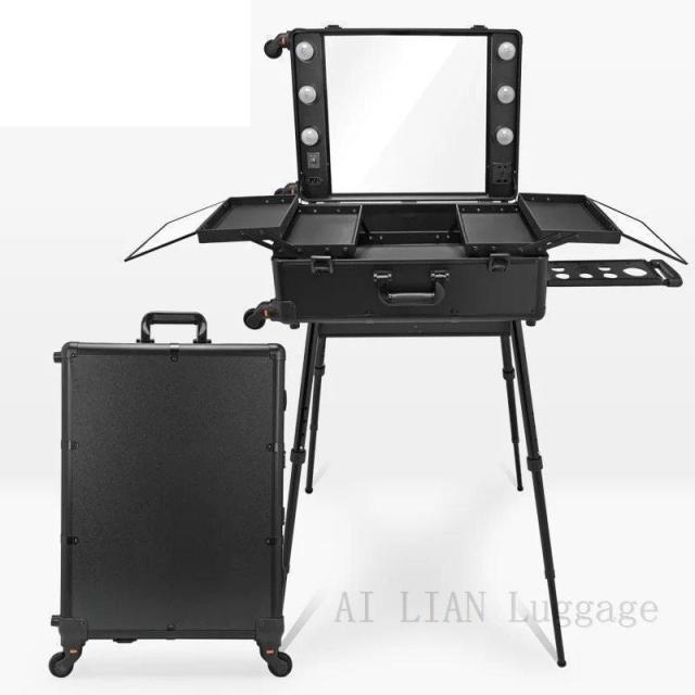 メイクボックス 鏡付き 大容量 ハリウッドミラー スーツケース メイクステーション プロ用