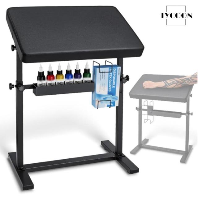 タトゥーアームレストスタンド 大型 タトゥーアームレスト 収納ラック付き 多機能タトゥー作業台 高さ角度調整可能 厚みのあるスポンジとレザーのアームレスト
