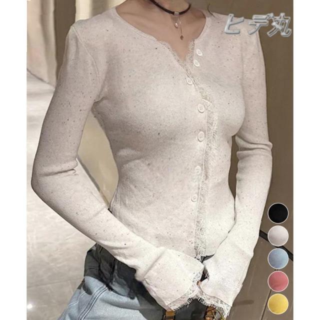 カラーネップヤーンニットカーディガン長袖