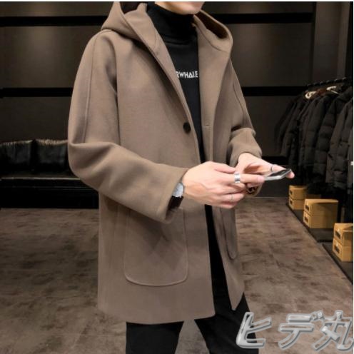 ダッフルコート メンズ コート フード付き ウール混 カジュアル ラシャ ピーコート 秋冬 紳士服