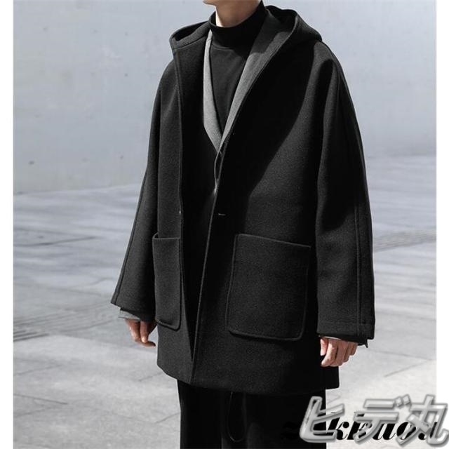 ダッフルコート メンズ コート フード付き ウール混 カジュアル ラシャ ピーコート 秋冬 紳士服