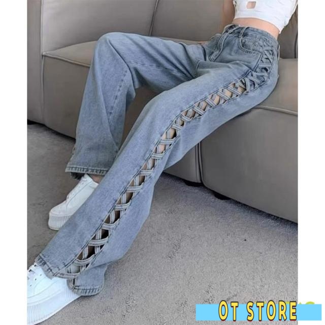 デニムパンツサイドレースアップジーパン