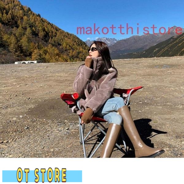 レディースロングブーツジョッキーブーツスムースレザー調チャンキー