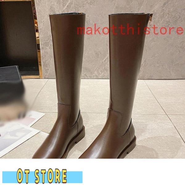 レディースロングブーツジョッキーブーツスムースレザー調チャンキー