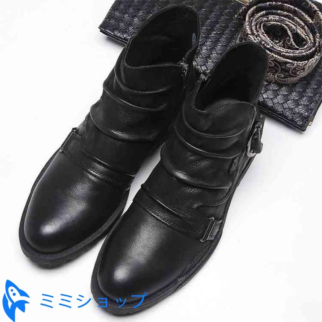 ドレープブーツ メンズ ブーツ ショートブーツ サイドジップ ブーツ