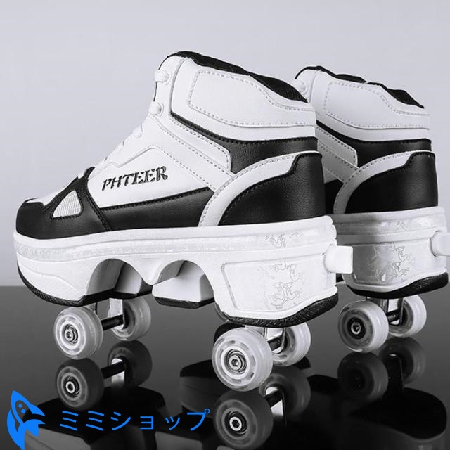 子供 22.0cm? メンズ ローラーシューズ 大人 ホワイト ローラーシューズ レディース 靴 ローラースケート 通気性 2way 26.5cm 男の子 ニーカー 女の子 ローラースケート ローラースニーカー 学生 カコイイ 送料無料 黒 白 ブラック キッズ