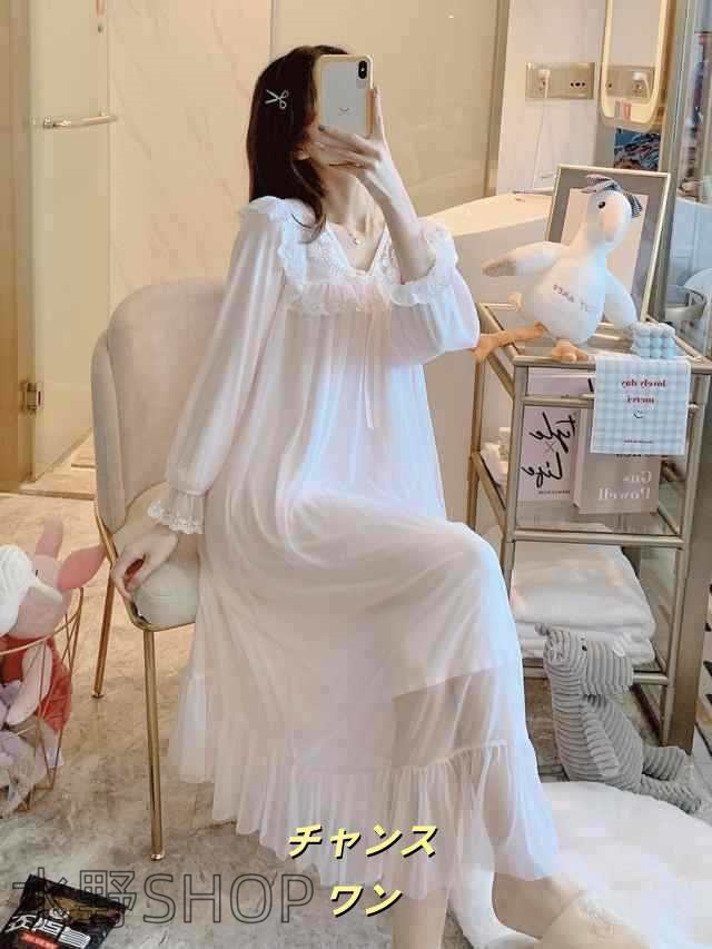 ネグリジェ 寝間着 ワンピースネグリジェ ドレス ワンピース パジャマ お家時間 ホワイト ワンサイズ フリル 透け感 シースルー こなれ感 ネグリジェ 寝間着 ワンピースネグリジェ ドレス ワンピース パジャマ