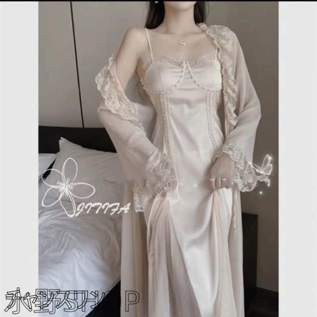 ネグリジェロングスリップ下着サテンパジャマスリップランジェリーナイトウェアネグリジェシルクドレス ホワイト 調整可 ネグリジェロングスリップ下着サテンパジャマスリップランジェリー