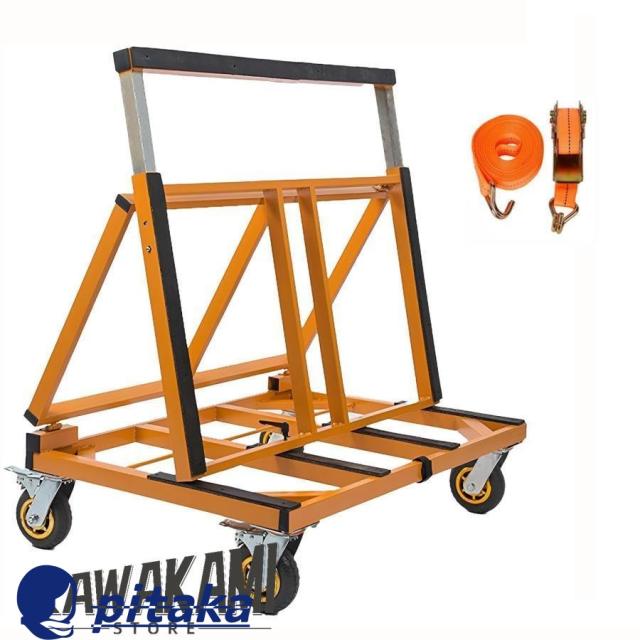 ガラス運搬用台車 折り畳みポニー台車 4輪 サイレント長尺物台車安全ベルト付き 業務用大型鋼管荷台車 耐荷重500kg 建設現場でのガラス、長尺物の運搬に