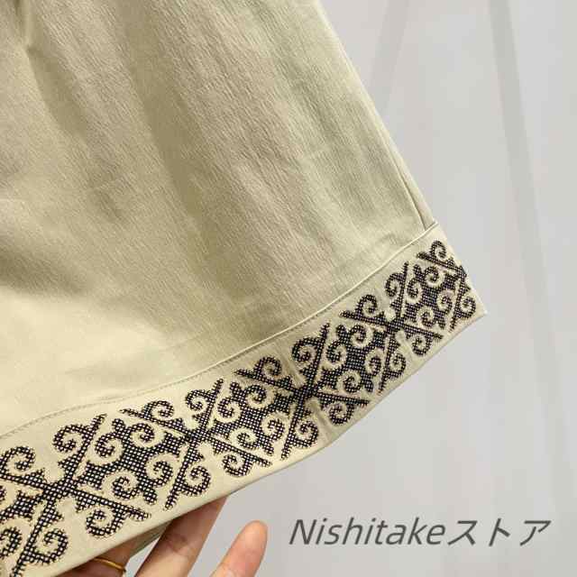 夏のレディースファッション 民族風刺繍デザイン Aライン ハイウエスト