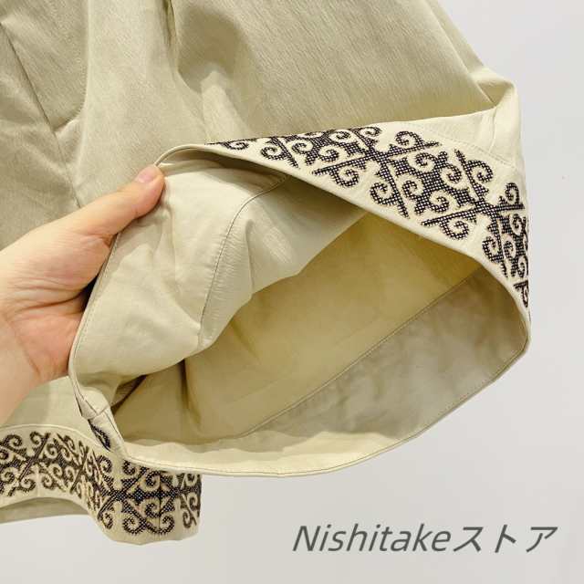 夏のレディースファッション 民族風刺繍デザイン Aライン ハイウエスト