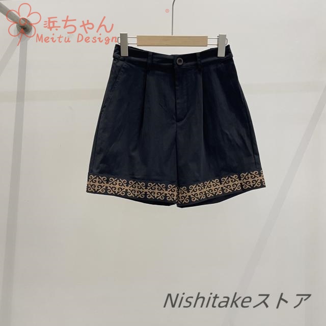 レディース夏用 民族風刺繍がおしゃれ Aラインシルエット ハイウエスト