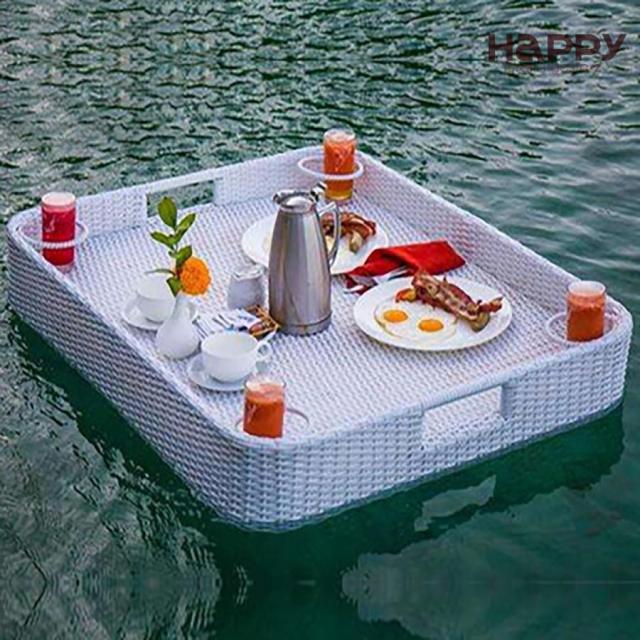 プール用フローティングトレイ 正方形の籐製プールテーブル、ドリンク