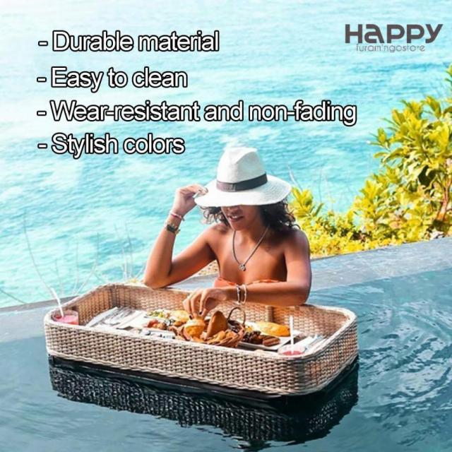 プール用フローティングトレイ 正方形の籐製プールテーブル、ドリンク