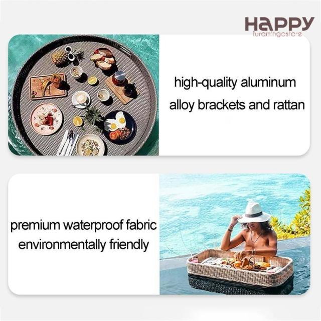 プール用フローティングトレイ 正方形の籐製プールテーブル、ドリンク