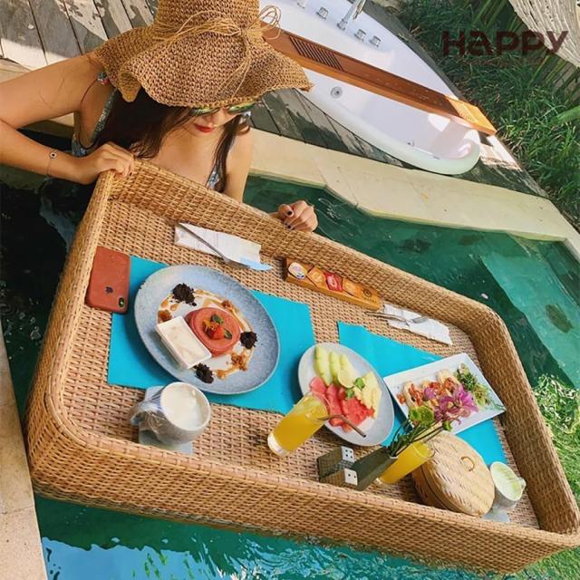 プール用フローティングトレイ 正方形の籐製プールテーブル、ドリンク、スナック、必需品用の水泳用フローティングサービングトレイ - ほとんどのプールサイズに プール用フローティングトレイ 正方形の籐製プールテーブル、ドリンク