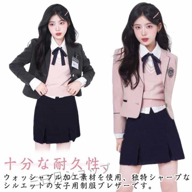 女の子 ブレザー スーツ 卒業式 長袖 ジュニア上下セット 韓国 女子高校生 スーツ 制服 制服 学生服 高校生 スクール制服 セットアップ シャツ 女子高校生 フォーマルスーツ 制服 6点セット セット スカートスーツ リボン バッジ 業式 送料無料