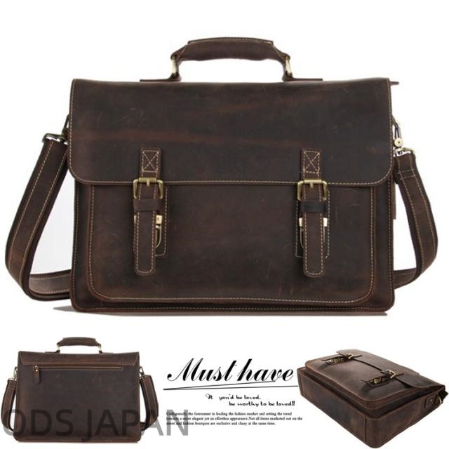 ビジネスバッグ ショルダーバッグ メンズ 2WAY レザーバッグ 斜めがけ 本革 馬革 鞄 かばん ビンテージ風 ビジネスブリーフケース 通勤