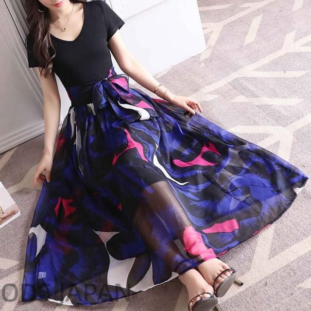 ワンピース マキシワンピース ドッキング 花柄 シフォン