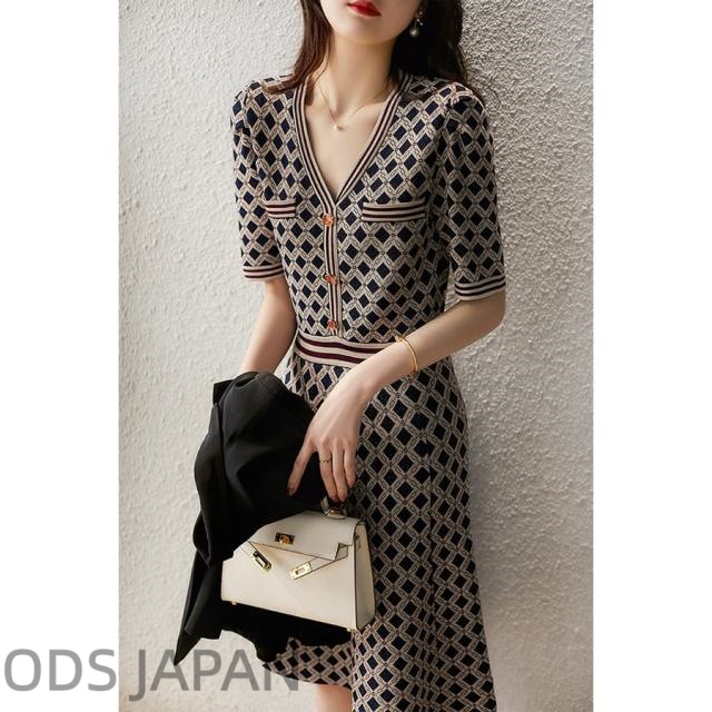 ワンピース レディース 2030代 夏 カジュアル Vネック 半袖 チェック柄  切り替え Aライン ワンピース レディース 2030代 夏 カジュアル Vネック 半袖 チェック柄