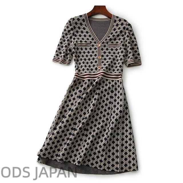 ワンピース レディース 2030代 夏 カジュアル Vネック 半袖 チェック柄