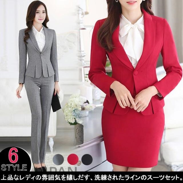 スーツセット　2点セット　セットアップ　テーラードジャケット　スカート　パンツ　レディース　1つボタン　ビジネス　フォーマル　通勤　2タイプ　2020春