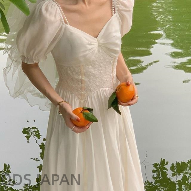 ワンピース レディース きれいめ 夏服 白 半袖 真珠ドレスシャツ Aライン マキシ お呼ばれ おしゃれ 着痩せ 通勤 韓国風 新品 母の日結婚式40代 30代 20代