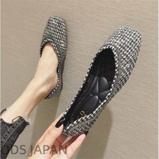 全2色 レディースパンプス　バレエシューズ　ポインテッドトゥ　ぺたんこパンプス　千鳥柄　blingbling　大きいサイズ靴　　カジュアル　フラット　ローヒール 全2色 レディースパンプス バレエシューズ ポインテッドトゥ ぺたんこ