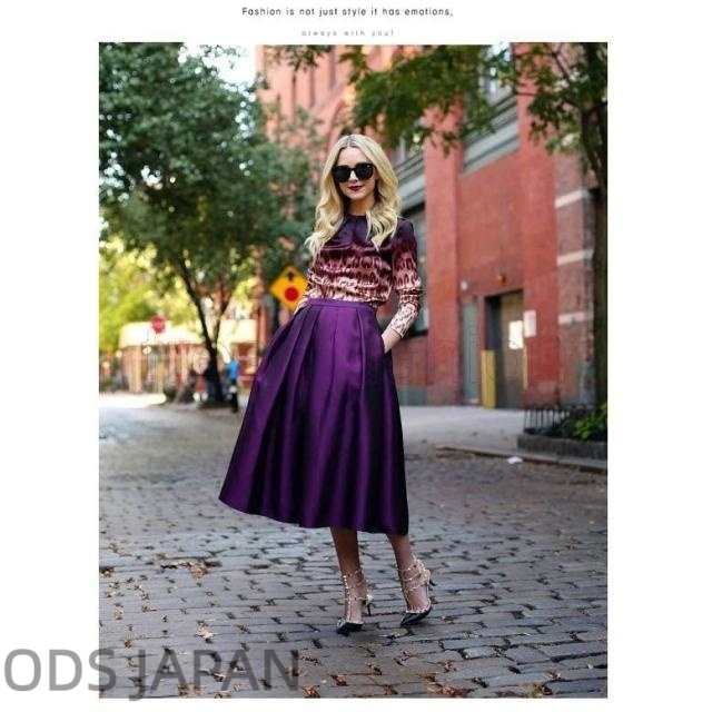 フレアスカート ミモレ丈 ミディアム スカート ハイウェスト ふんわり 光沢感 2017 秋冬 新作 フレアスカート ミモレ丈 ミディアム スカート ハイウェスト ふんわり