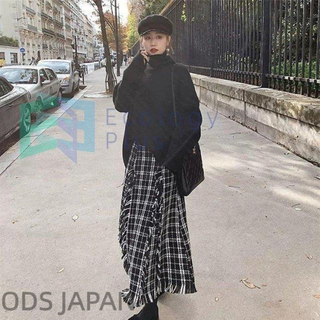 セットアップ レディース 春秋 韓国風 きれいめ 上下セット チェックスカート ニット ショートトップス カジュアルセット 長袖 フリンジ 通勤 オシャレ