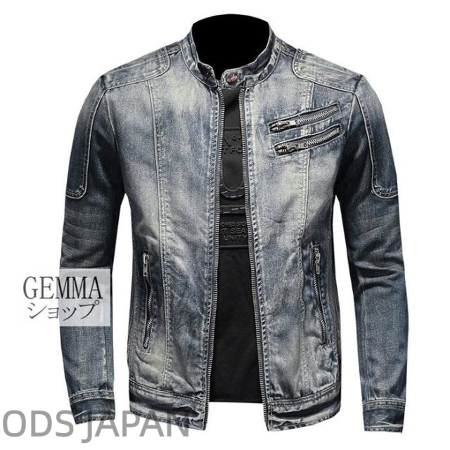 デニムジャケット メンズ Gジャン ファスナー ビンテージ加工 デニム ジージャン ジャケット トップス スリム バイク 細身 小さめ作り春秋 M~6XL
